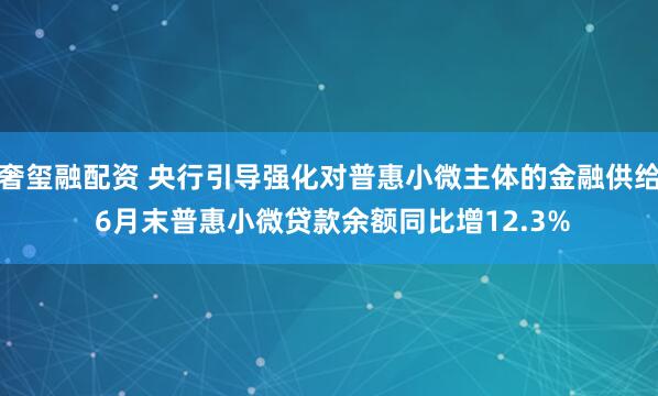 奢玺融配资 央行引导强化对普惠小微主体的金融供给 6月末普惠小微贷款余额同比增12.3%
