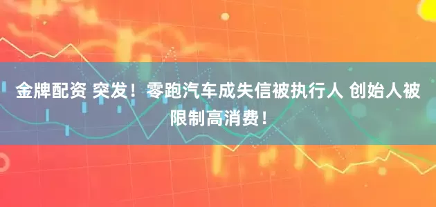 金牌配资 突发！零跑汽车成失信被执行人 创始人被限制高消费！